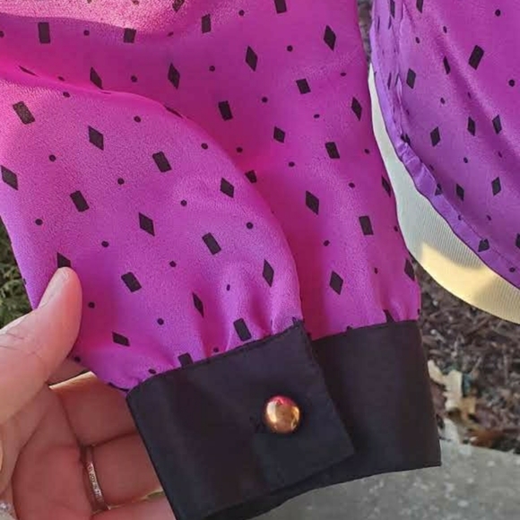 80s Purple & Black Geometric Print Blouse - Picture 3 of 3